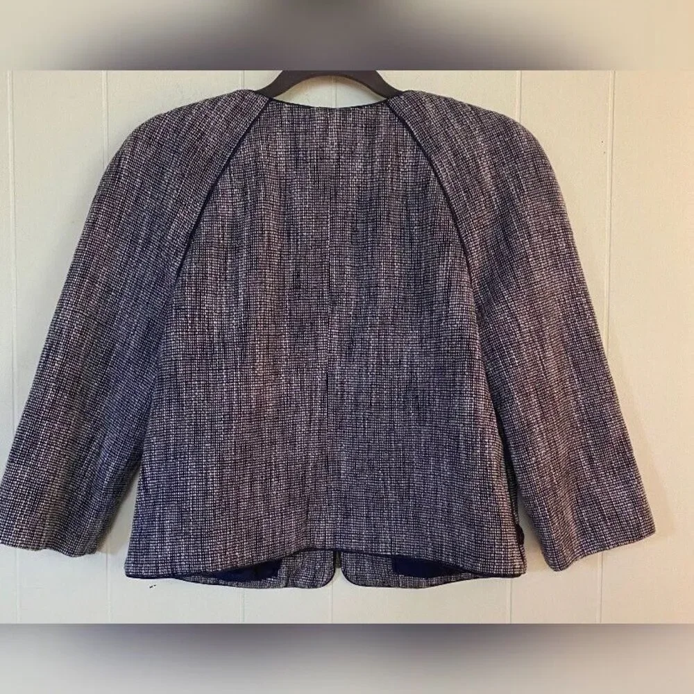 J. Crew Jacket Blazer Women’s 14 Blue Tweed Braiding Preppy Full Zip